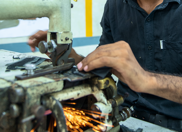 Foot On Shoes production line assembling women's leather footwear